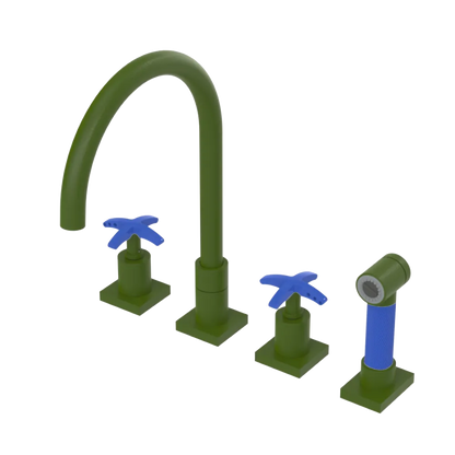 Rubinet Widespread Kitchen Set with Hand Spray Green Envy