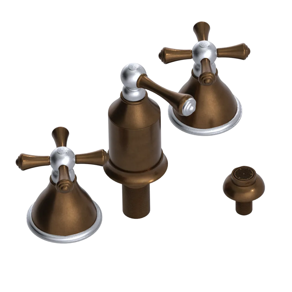 Rubinet Bidet Fitting with Spray, Diverter, and Vacum Breaker (Less Drain) Tuscan Brass