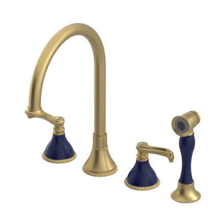 Rubinet Widespread Kitchen Set with Hand Spray Satin Brass