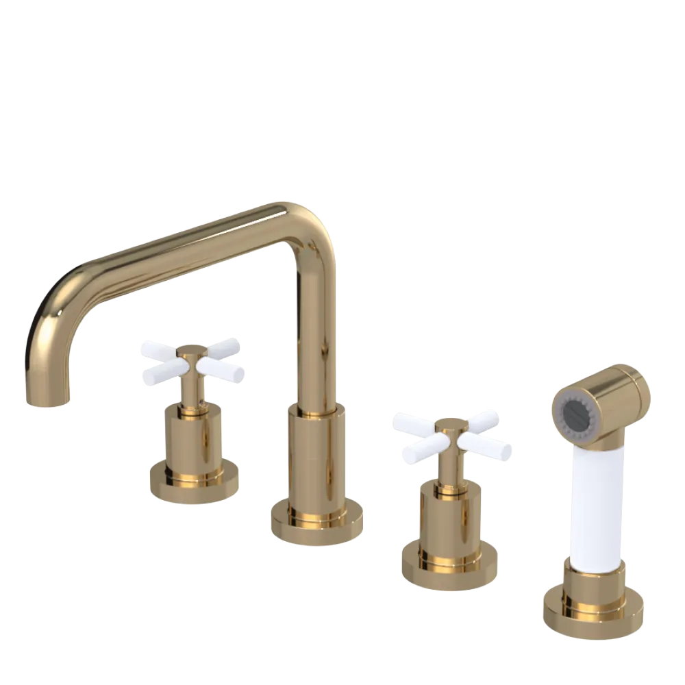 Rubinet Widespread Kitchen Set with Hand Spray Gold
