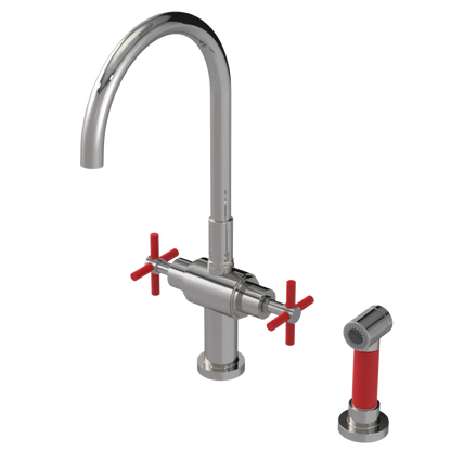 Rubinet Two Handle Single Hole Kitchen Set with LaSalle Spout with Hand Spray Polished Nickel