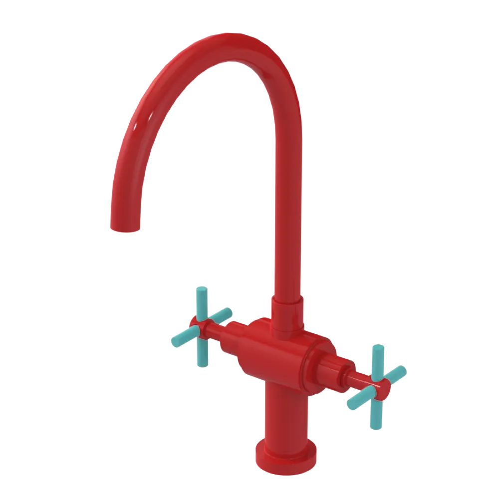 Rubinet Two Handle Single Hole Kitchen Set with LaSalle Spout Red
