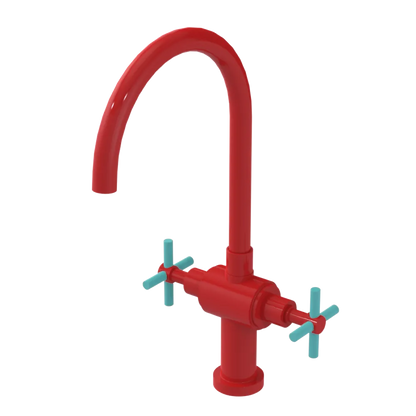 Rubinet Two Handle Single Hole Kitchen Set with LaSalle Spout Red
