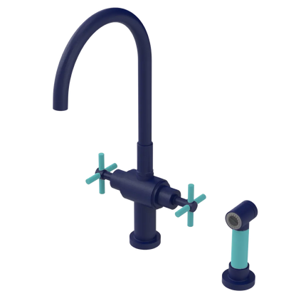 Rubinet Two Handle Single Hole Kitchen Set with LaSalle Spout with Hand Spray Midnight Blue