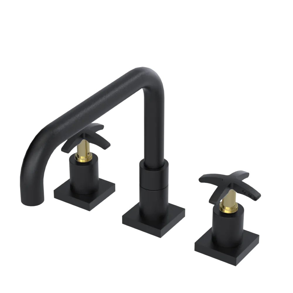 Rubinet Widespread Kitchen Set with Genesis Spout Matt Black