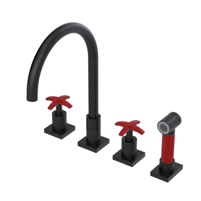 Rubinet Widespread Kitchen Set with Hand Spray Matt Black