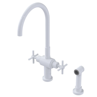 Rubinet Two Handle Single Hole Kitchen Set with LaSalle Spout with Hand Spray White