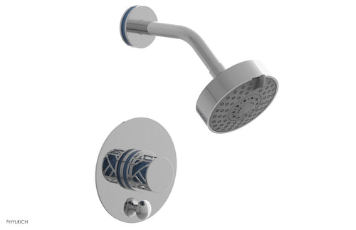 Phylrich JOLIE Pressure Balance Shower and Diverter Set (Less Spout), Round Handle with "Light Blue" Accents 4-677