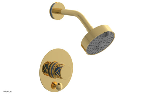 Phylrich JOLIE Pressure Balance Shower and Diverter Set (Less Spout), Round Handle with "Light Blue" Accents 4-677