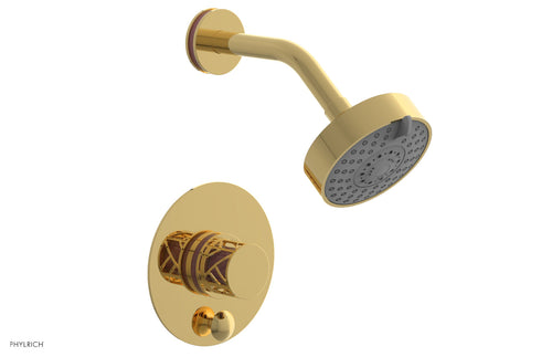 Phylrich JOLIE Pressure Balance Shower and Diverter Set (Less Spout), Round Handle with "Pink" Accents 4-677