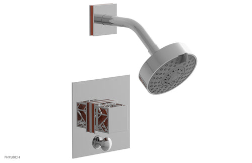 Phylrich JOLIE Pressure Balance Shower and Diverter Set (Less Spout), Square Handle with "Orange" Accents 4-678