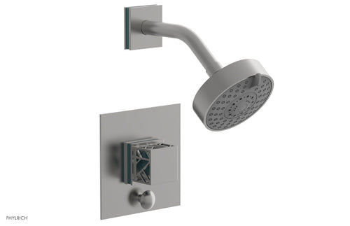 Phylrich JOLIE Pressure Balance Shower and Diverter Set (Less Spout), Square Handle with "Turquoise" Accents 4-678