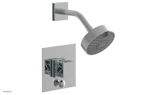 Phylrich JOLIE Pressure Balance Shower and Diverter Set (Less Spout), Square Handle with "Turquoise" Accents 4-678