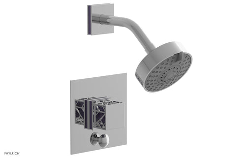 Phylrich JOLIE Pressure Balance Shower and Diverter Set (Less Spout), Square Handle with "Pink" Accents 4-678