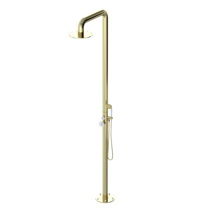 Rubinet Pressure Balance Outdoor Shower with Hand Held Shower & 10" Shower Head - 304 Stainless Steel Gold