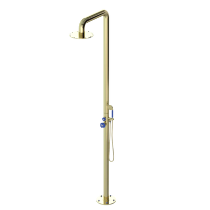 Rubinet Pressure Balance Outdoor Shower with Hand Held Shower & 10" Shower Head - 304 Stainless Steel Gold