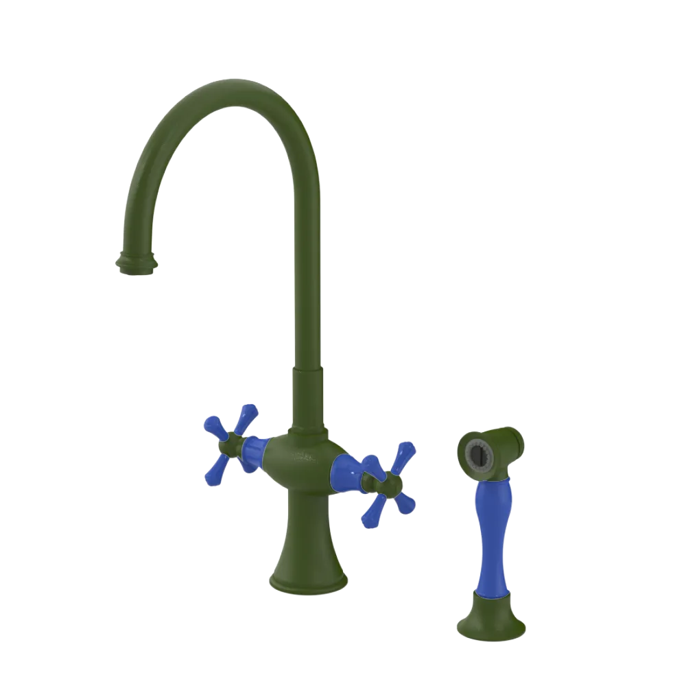 Rubinet Two Handle Single Hole Kitchen Set with Hand Spray Green Envy
