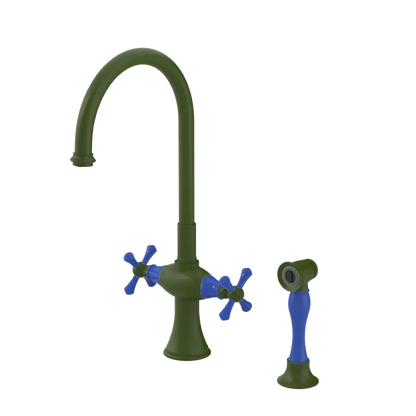 Rubinet Two Handle Single Hole Kitchen Set with Hand Spray Green Envy