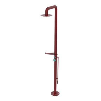 Rubinet Pressure Balance Outdoor Shower with Foot Rinse & 10" Shower Head (with shelf) - 304 Stainless Steel Maroon