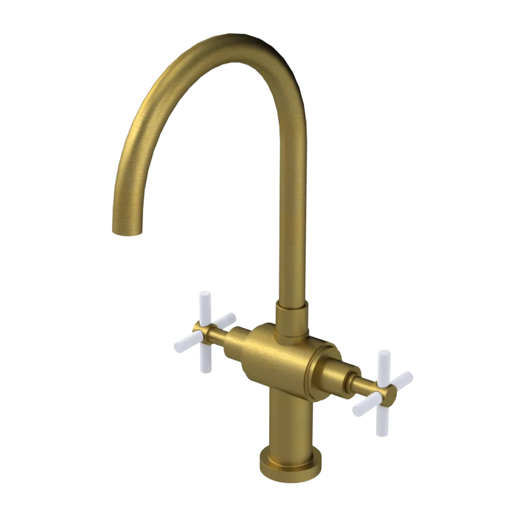 Rubinet Two Handle Single Hole Kitchen Set with LaSalle Spout Antique Brass Matt
