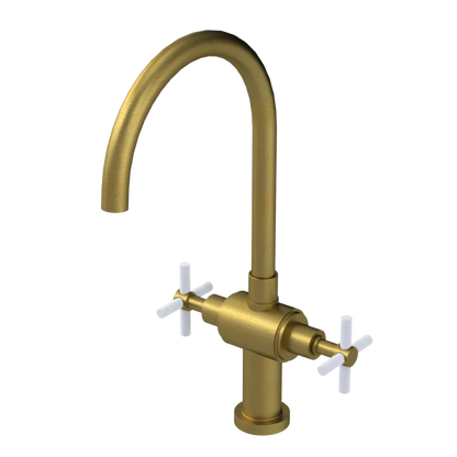 Rubinet Two Handle Single Hole Kitchen Set with LaSalle Spout Antique Brass Matt