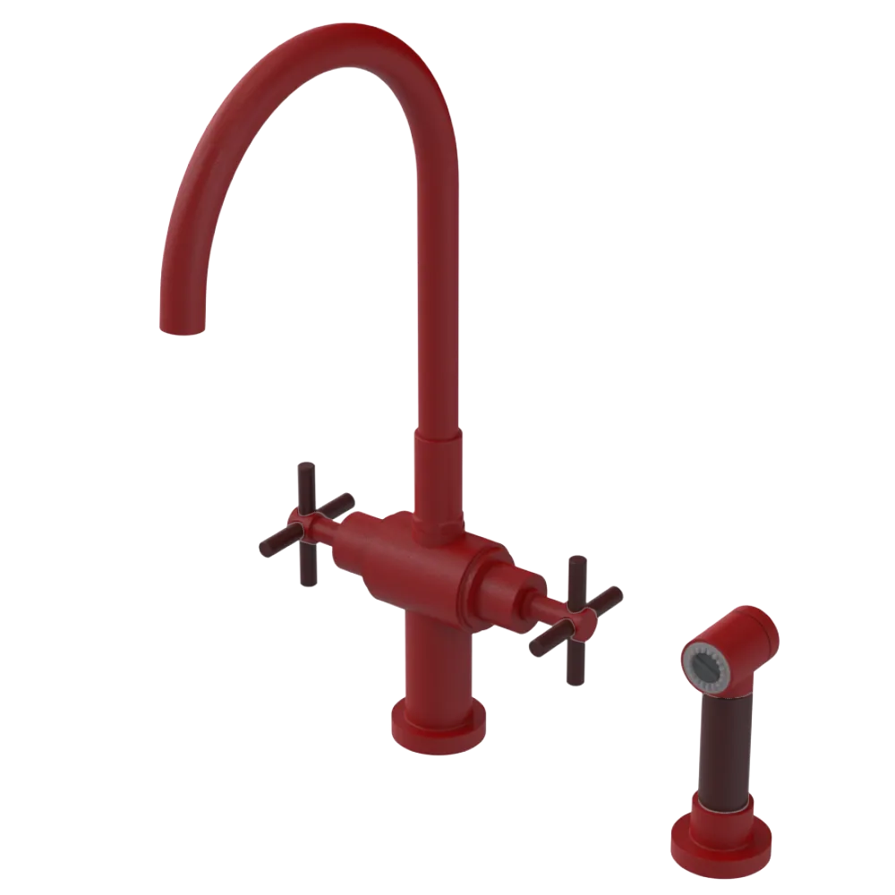 Rubinet Two Handle Single Hole Kitchen Set with LaSalle Spout with Hand Spray Maroon