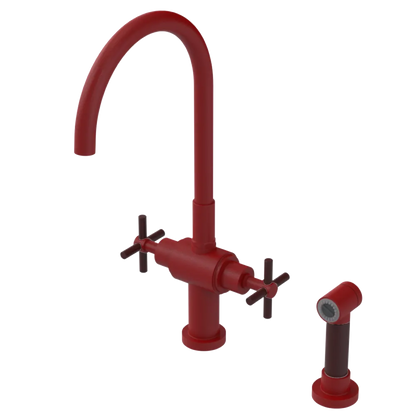 Rubinet Two Handle Single Hole Kitchen Set with LaSalle Spout with Hand Spray Maroon
