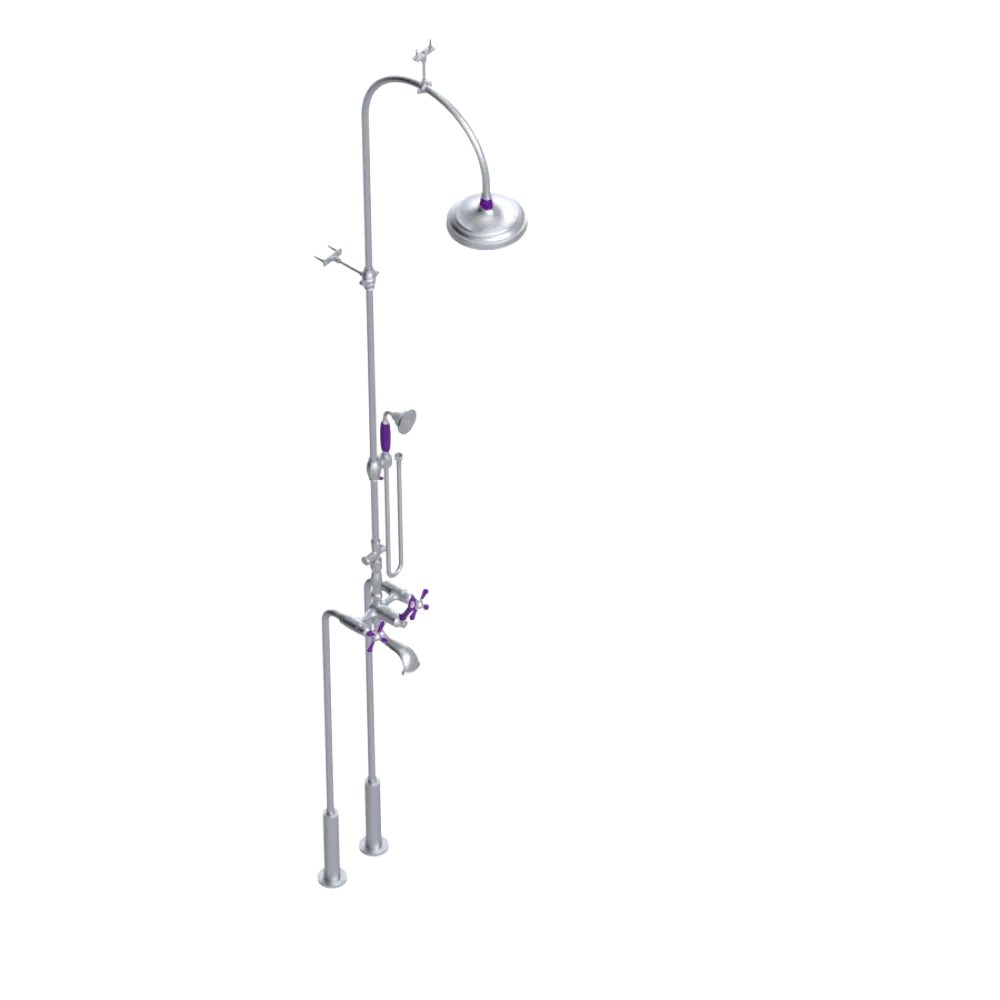 Rubinet Floor Mount Tub & Shower with hand held shower Satin Chrome
