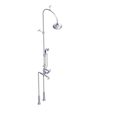 Rubinet Floor Mount Tub & Shower with hand held shower Satin Chrome