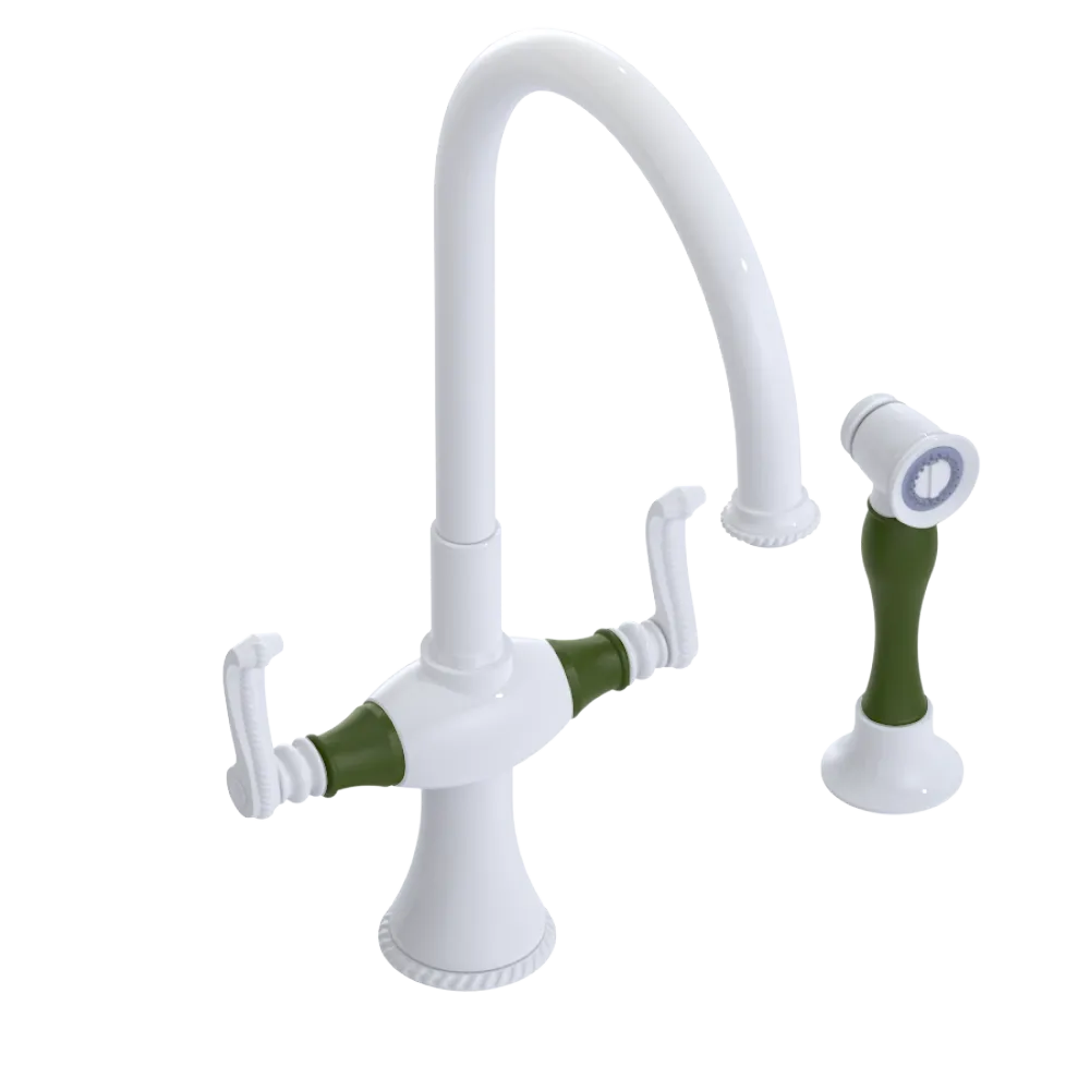Rubinet Two Handle Single Hole Kitchen Set with Hand Spray White