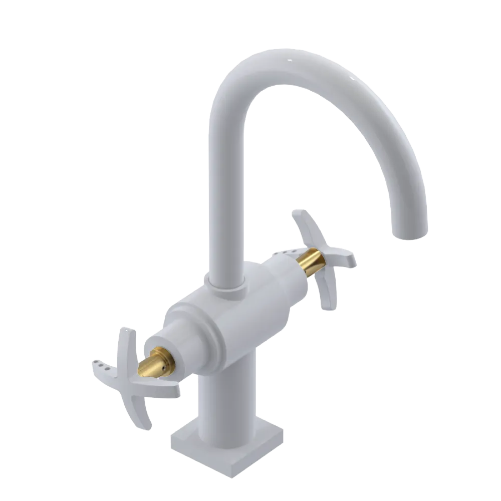 Rubinet Single Hole Dual Handle Lav. Set. (less drain) White
