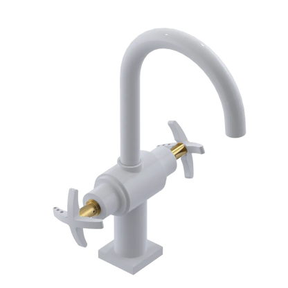 Rubinet Single Hole Dual Handle Lav. Set. (less drain) White