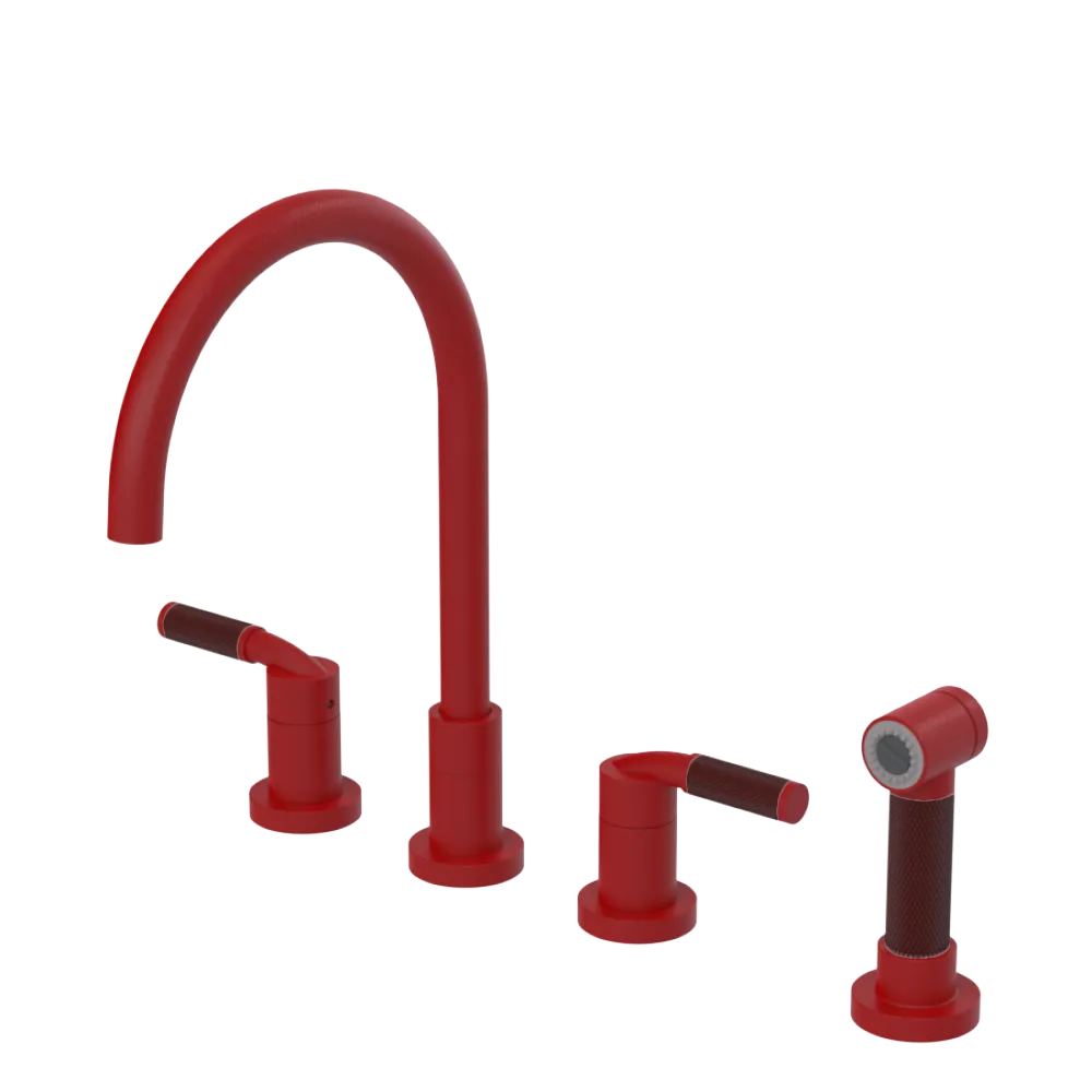 Rubinet Widespread Kitchen Set with Hand Spray Maroon