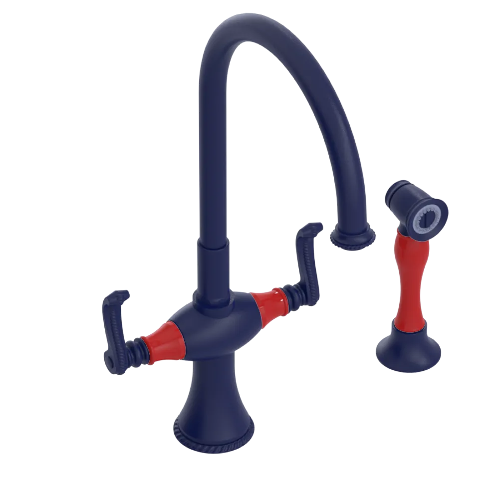 Rubinet Two Handle Single Hole Kitchen Set with Hand Spray Midnight Blue