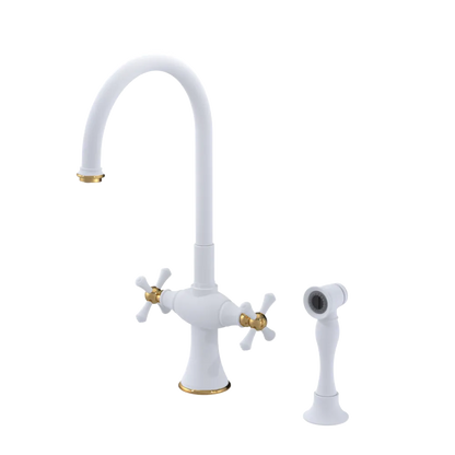 Rubinet Two Handle Single Hole Kitchen Set with Hand Spray Matt White