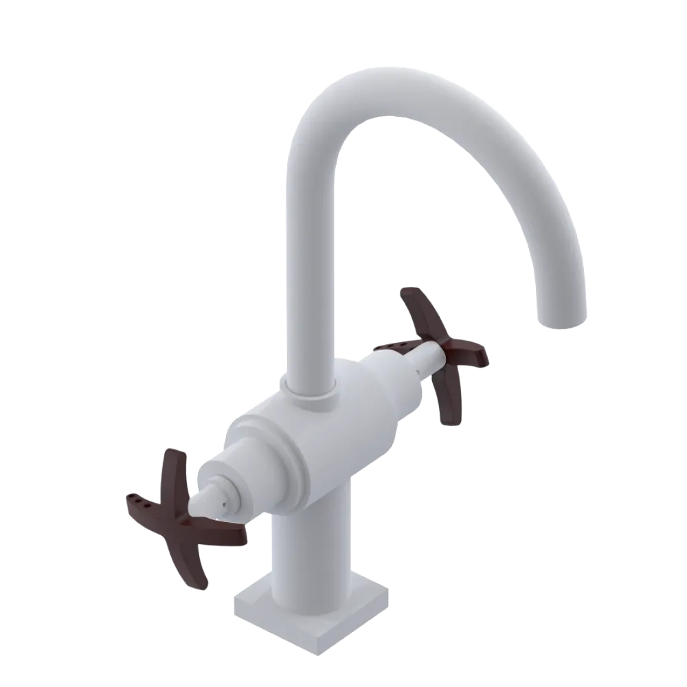 Rubinet Single Hole Dual Handle Lav. Set. (less drain) Matt White