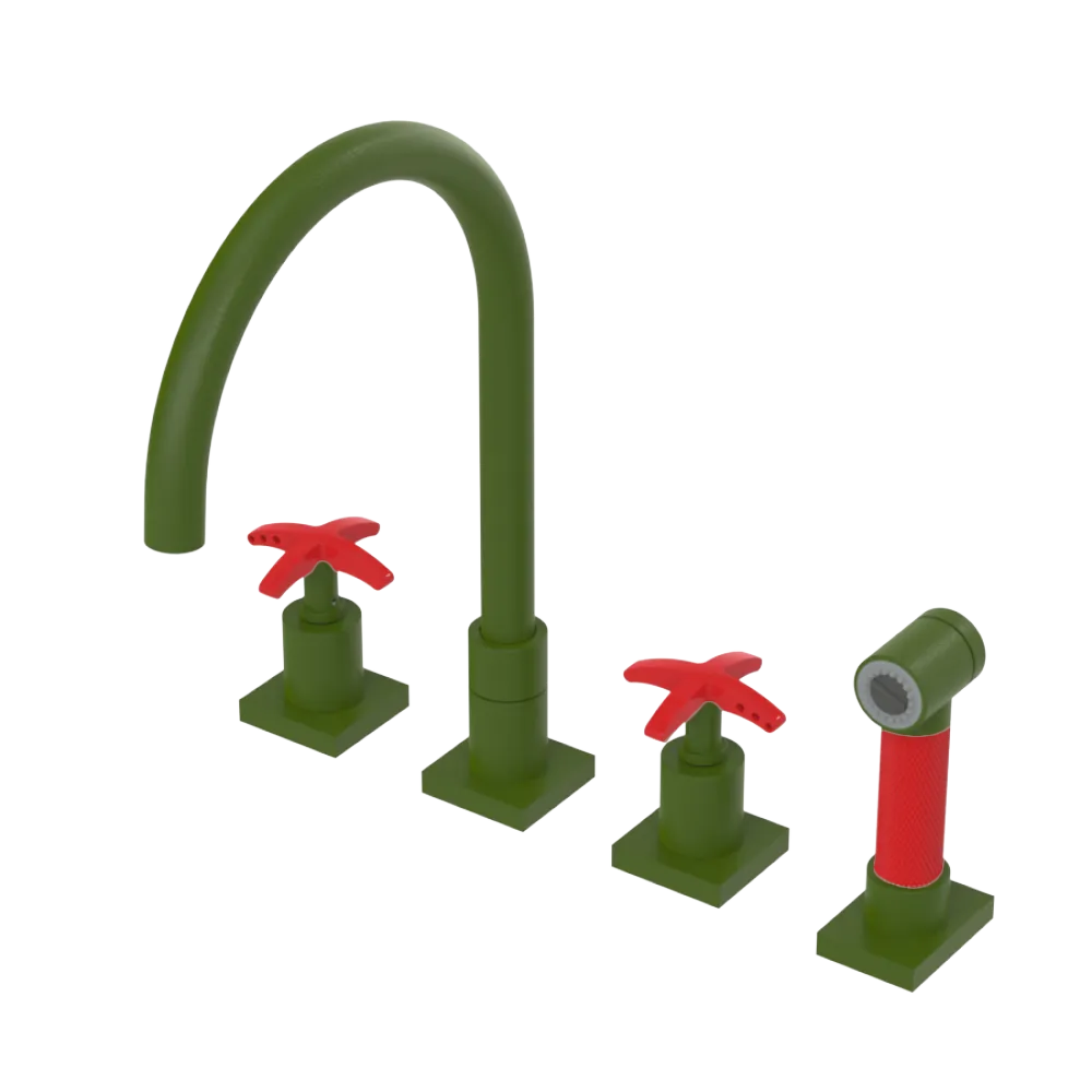 Rubinet Widespread Kitchen Set with Hand Spray Green Envy