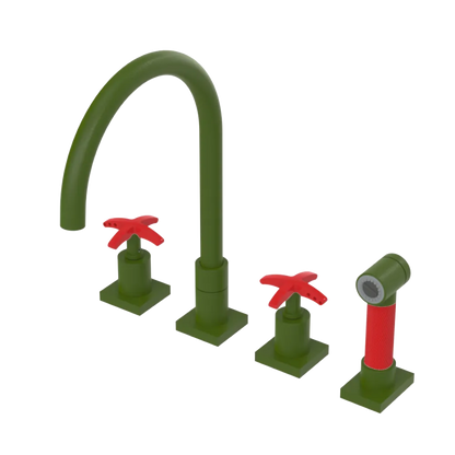 Rubinet Widespread Kitchen Set with Hand Spray Green Envy