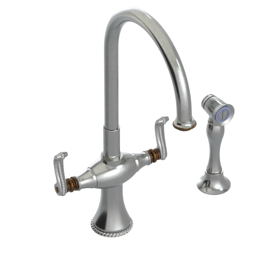 Rubinet Two Handle Single Hole Kitchen Set with Hand Spray Satin Nickel