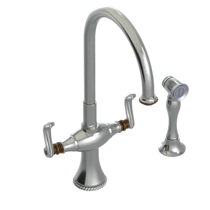 Rubinet Two Handle Single Hole Kitchen Set with Hand Spray Satin Nickel