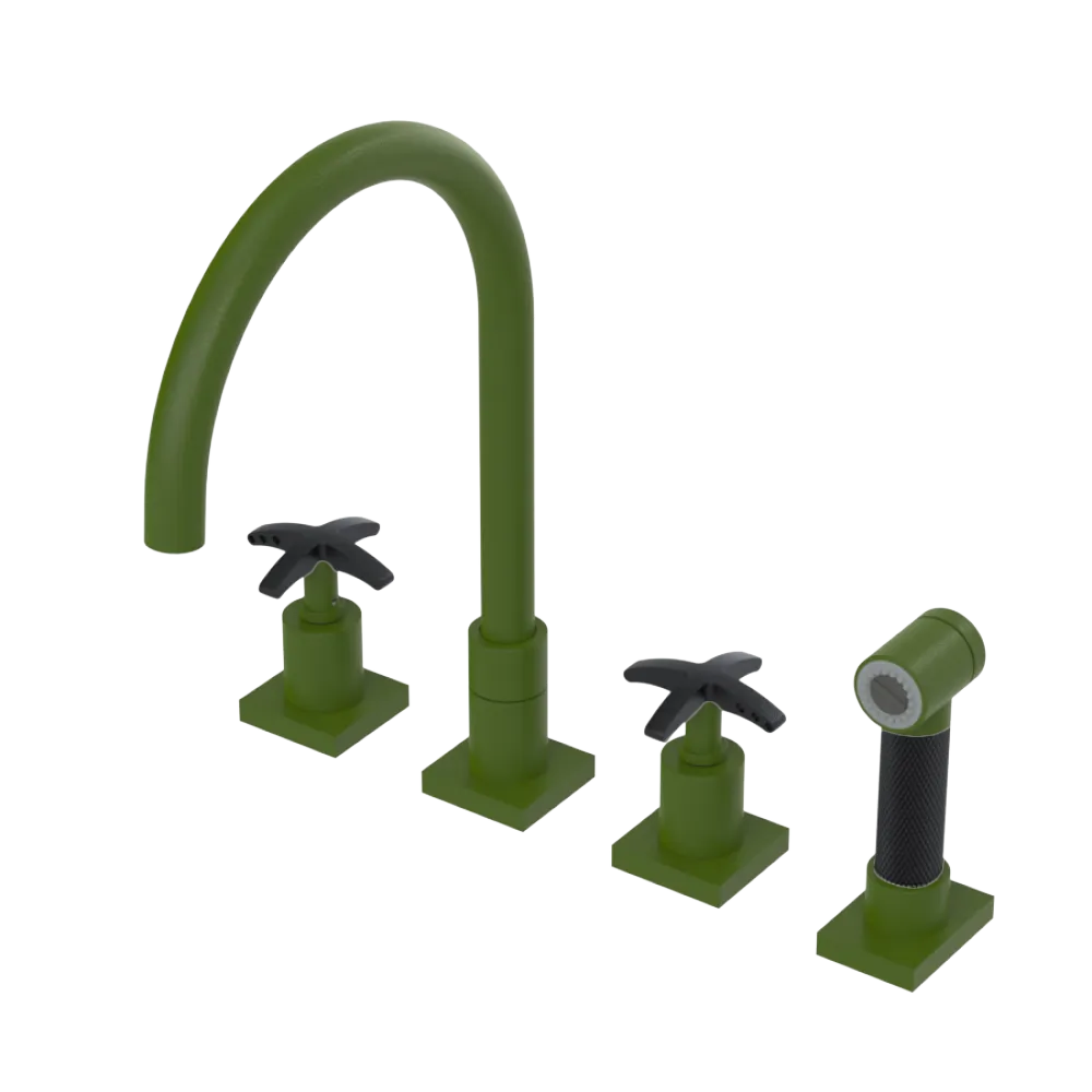 Rubinet Widespread Kitchen Set with Hand Spray Green Envy