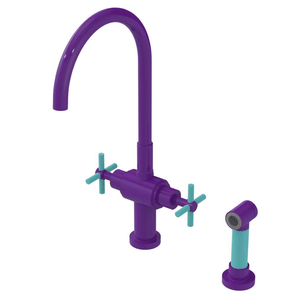 Rubinet Two Handle Single Hole Kitchen Set with LaSalle Spout with Hand Spray Purple Haze
