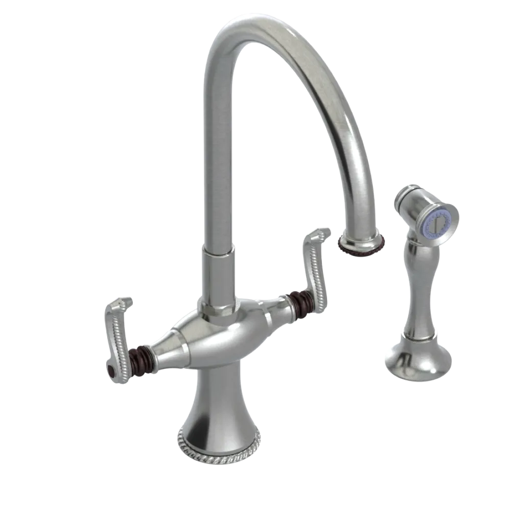 Rubinet Two Handle Single Hole Kitchen Set with Hand Spray Satin Nickel
