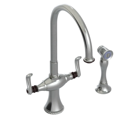 Rubinet Two Handle Single Hole Kitchen Set with Hand Spray Satin Nickel