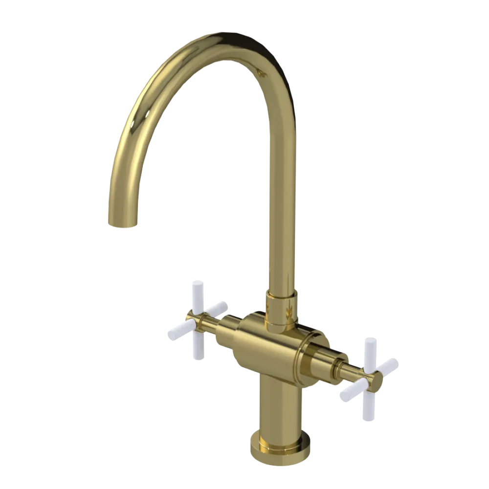 Rubinet Two Handle Single Hole Kitchen Set with LaSalle Spout Natural Brass