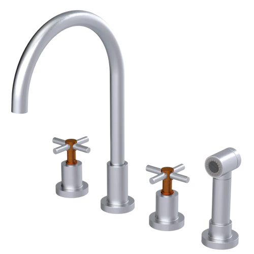 Rubinet Widespread Kitchen Set with LaSalle Spout with Hand Spray Satin Chrome