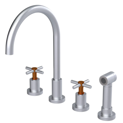 Rubinet Widespread Kitchen Set with LaSalle Spout with Hand Spray Satin Chrome