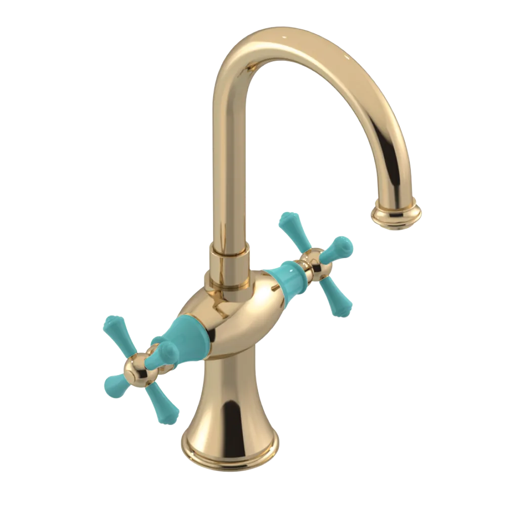 Rubinet Single Hole Dual Handle Lav. Set. (less drain) Gold
