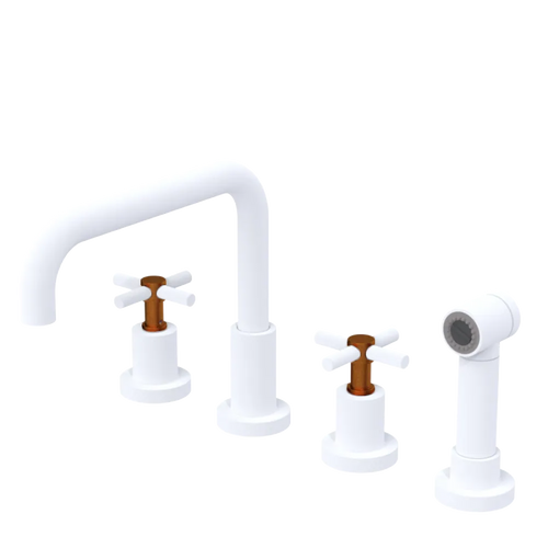 Rubinet Widespread Kitchen Set with Hand Spray Matt White