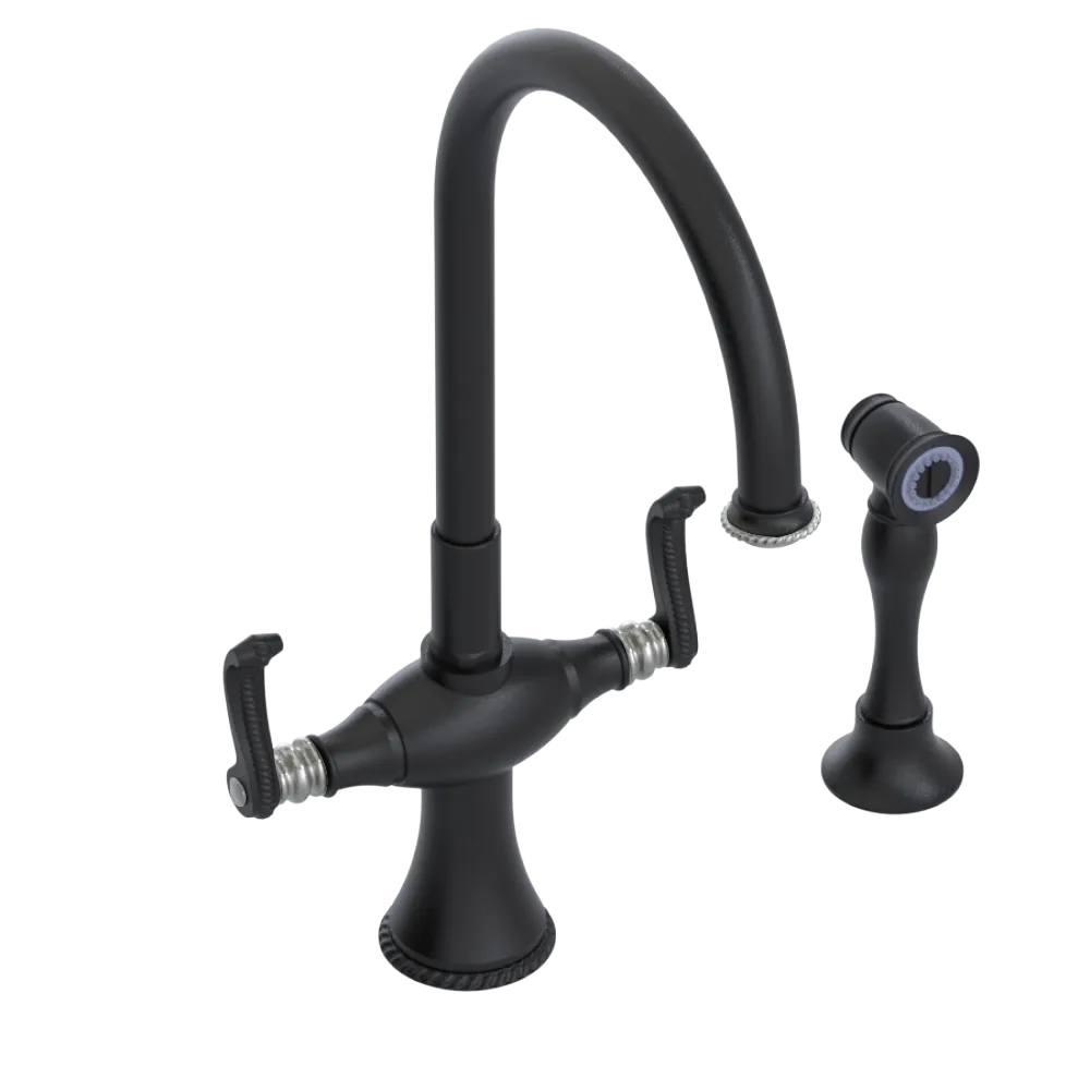 Rubinet Two Handle Single Hole Kitchen Set with Hand Spray Matt Black